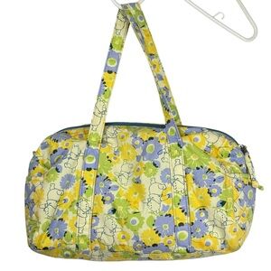 Disney Blue & Yellow Quilted Floral Winnie the Pooh Zip Close Small Duffel Bag